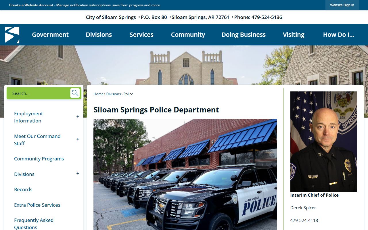 Siloam Springs Police Department page for Siloam Springs warrant records