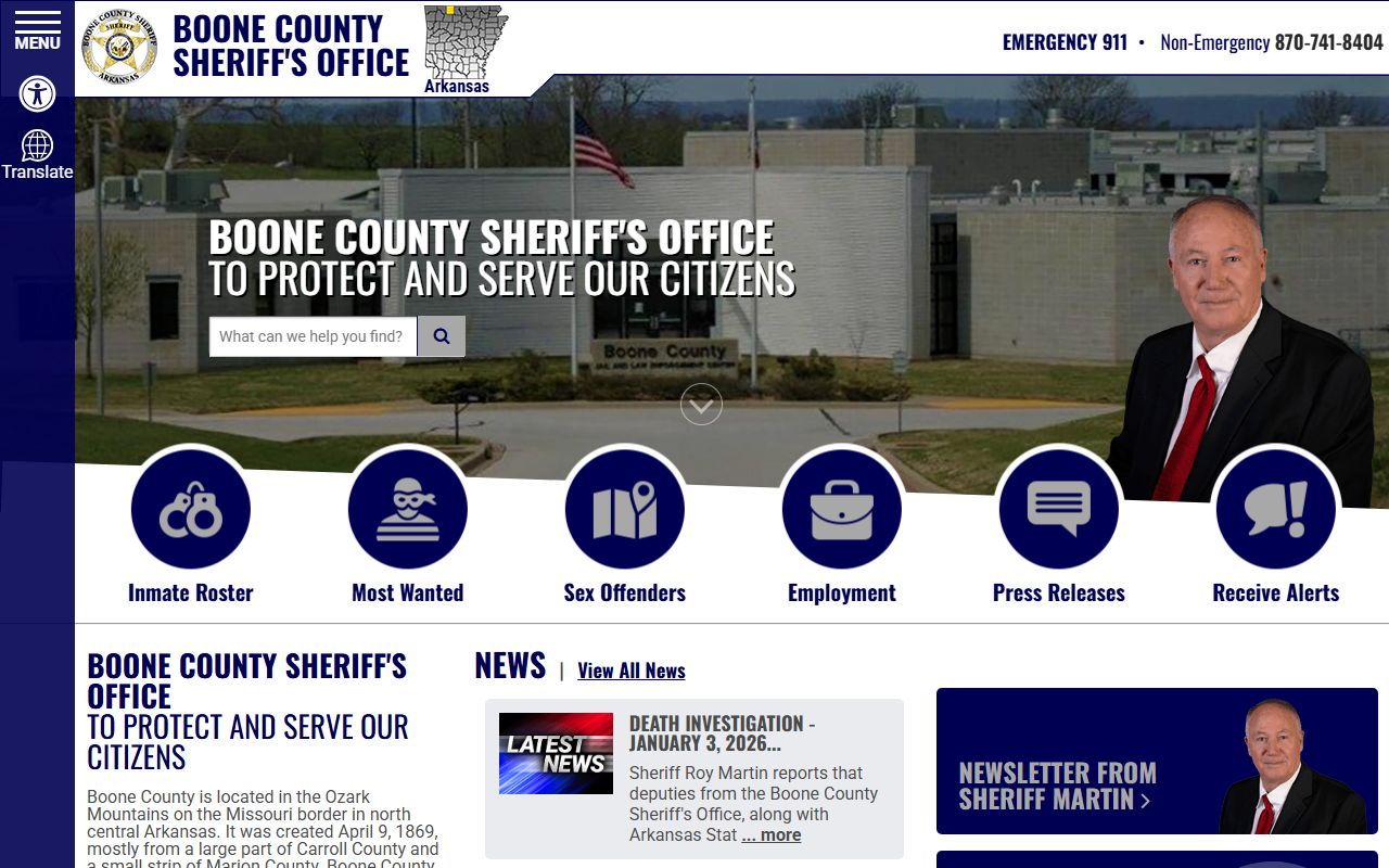 Boone County warrant records  -  Sheriff Office homepage in Harrison
