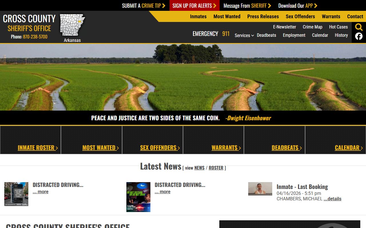 Cross County warrant records on the Sheriff Office website