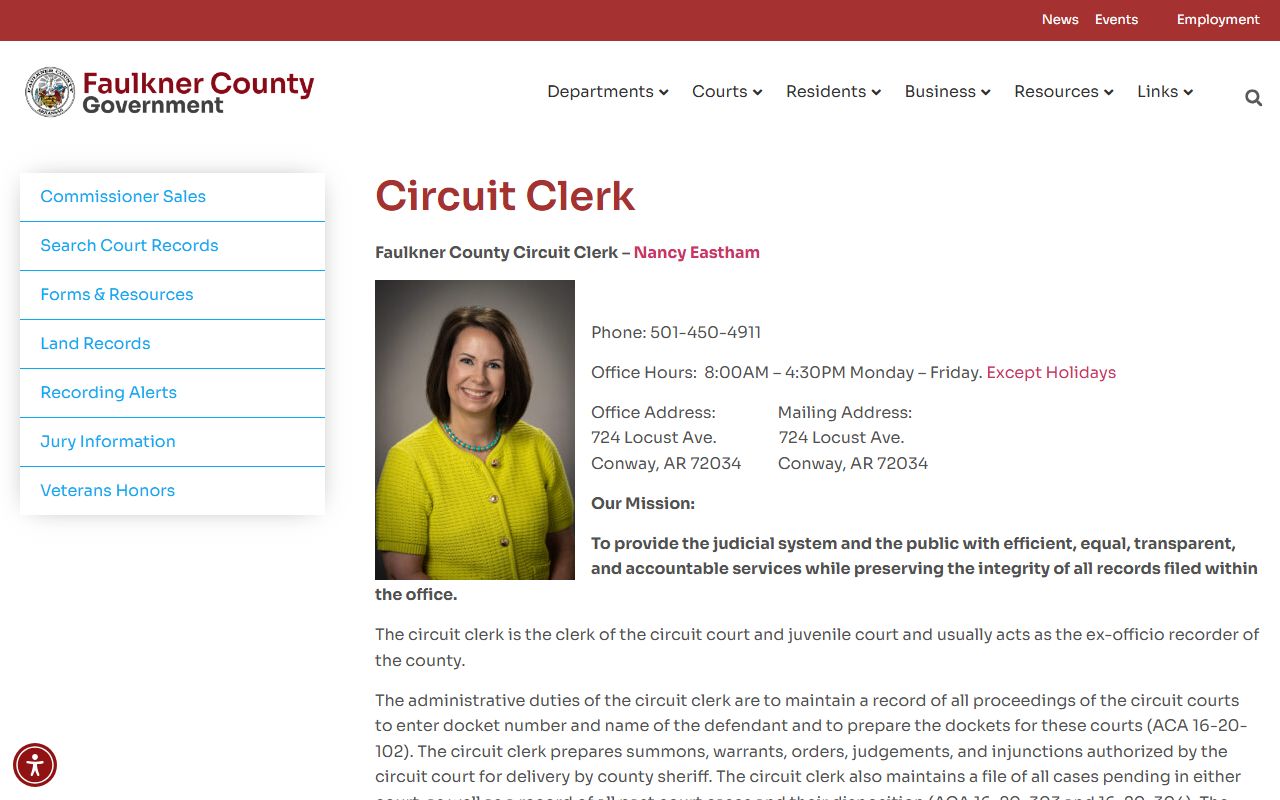 Faulkner County Circuit Clerk page for warrant records