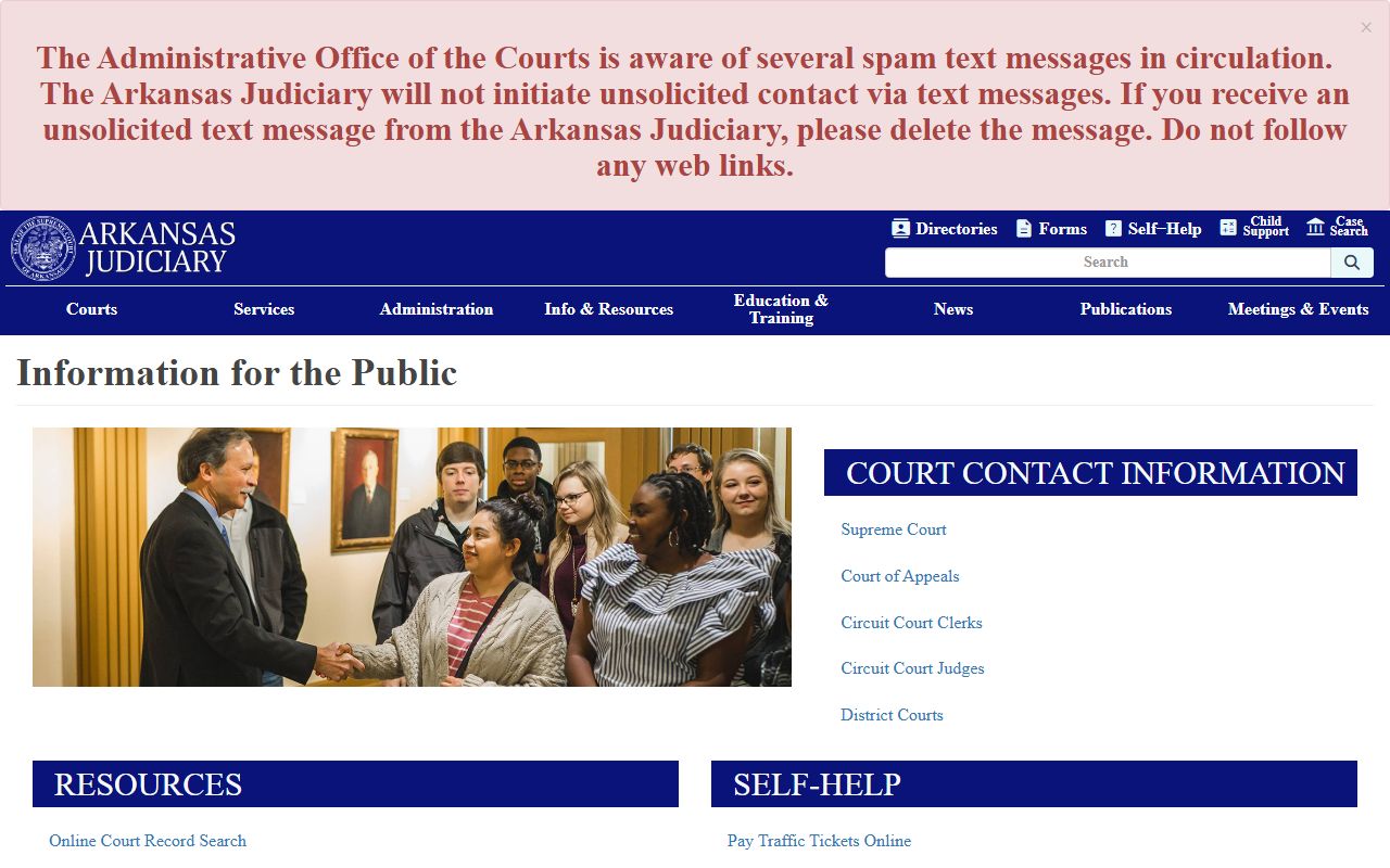 Arkansas Courts Public Information portal for warrant records