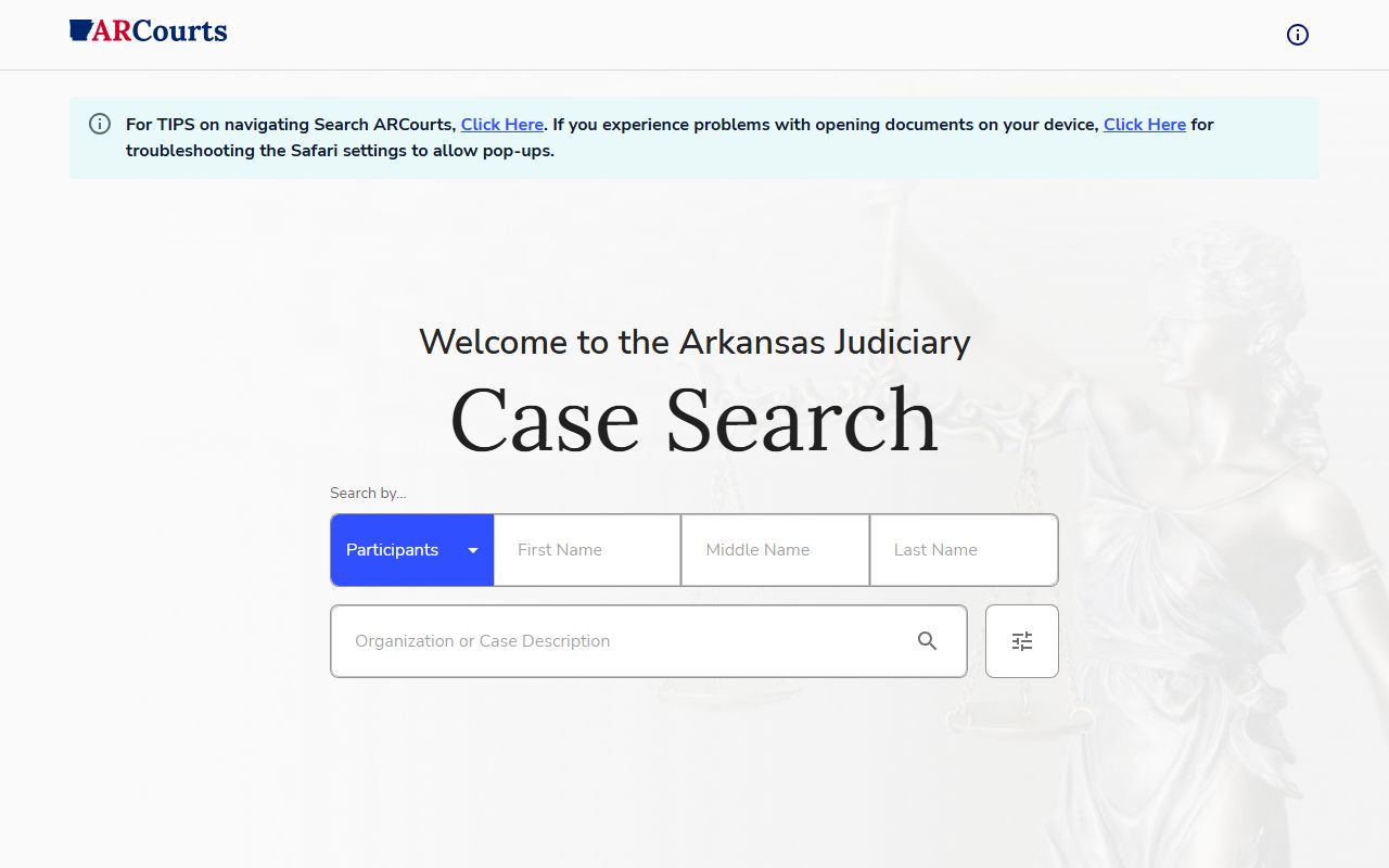 Arkansas CourtConnect public query for warrant records